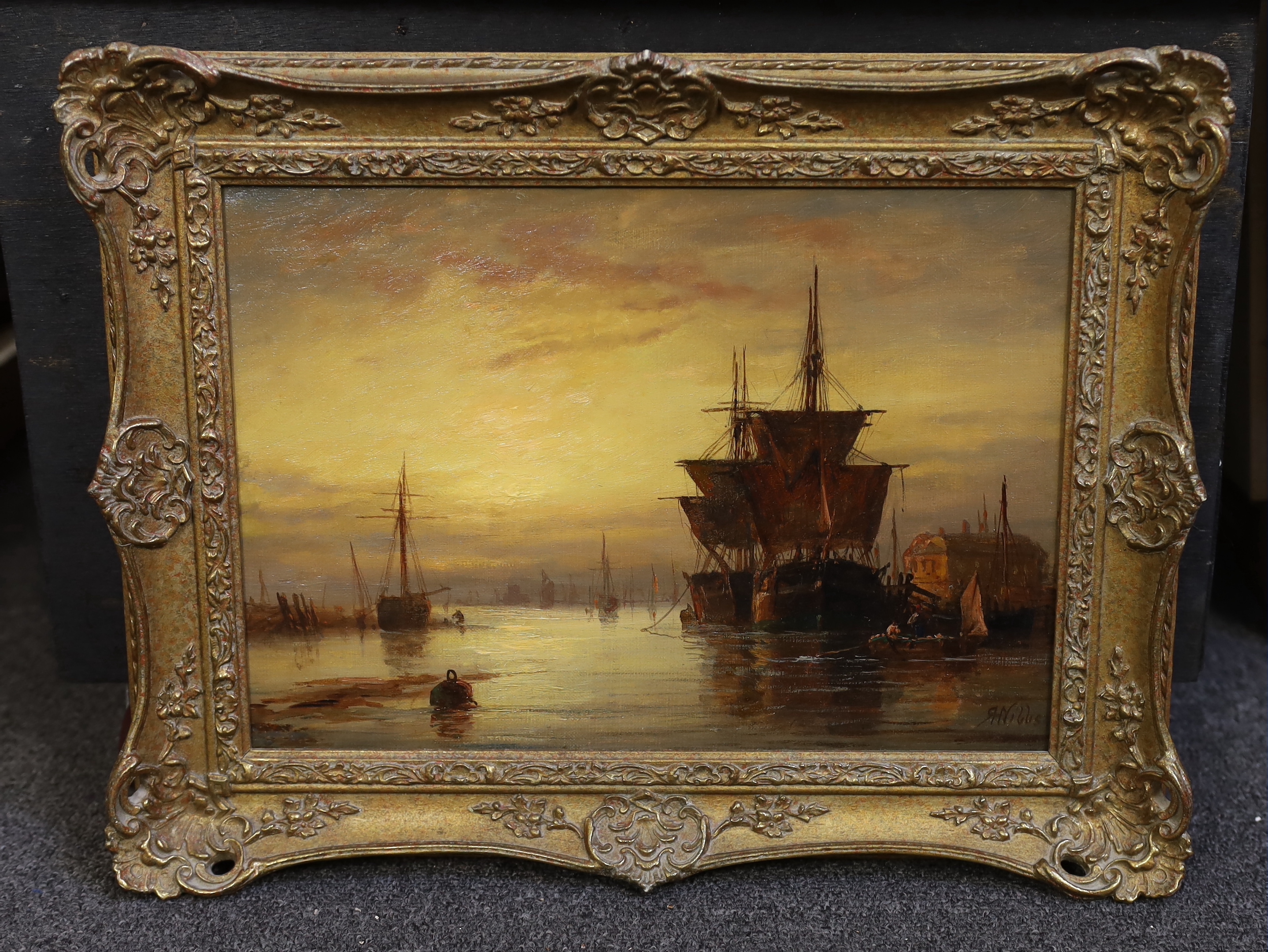 Richard Henry Nibbs (English, 1816–1893), 'Colliers at Kingston Quay on the Adur', oil on canvas, 24 x 34cm